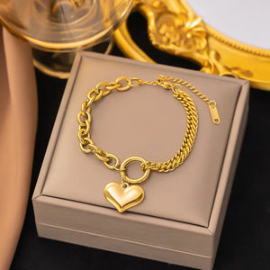 Basic Square Heart Shape Solid Color Titanium Steel Bracelets In Bulk