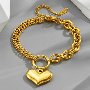 Simple Style Heart Shape 304 Stainless Steel 18K Gold Plated Artificial Rhinestones Bracelets In Bulk