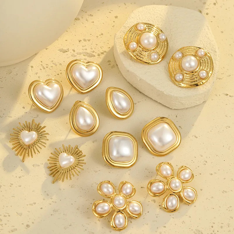 1 Pair IG Style Classic Style Commute Heart Shape Flower 304 Stainless Steel Ear Studs