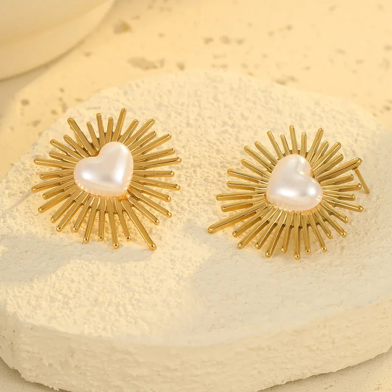 1 Pair IG Style Classic Style Commute Heart Shape Flower 304 Stainless Steel Ear Studs