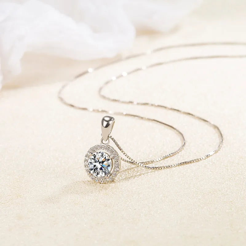 925 Sterling Silver Cable Chain Box Chain Diamond Geometric Pendant Necklace