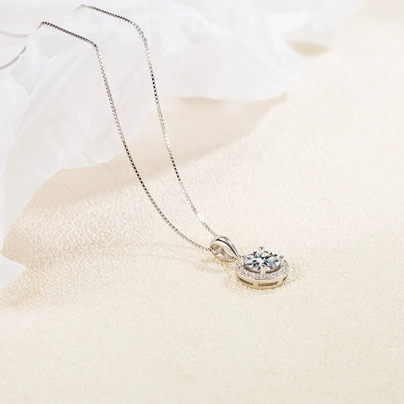 925 Sterling Silver Cable Chain Box Chain Diamond Geometric Pendant Necklace