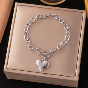 Simple Style Heart Shape 304 Stainless Steel 18K Gold Plated Artificial Rhinestones Bracelets In Bulk