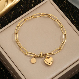 Simple Style Heart Shape 304 Stainless Steel 18K Gold Plated Artificial Rhinestones Bracelets In Bulk