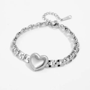 Simple Style Heart Shape 304 Stainless Steel 18K Gold Plated Artificial Rhinestones Bracelets In Bulk